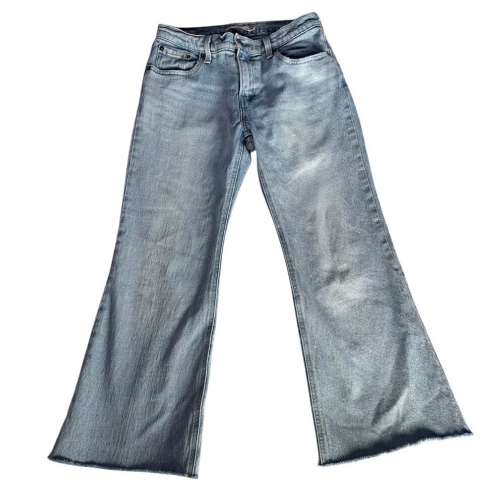 Levi’s Premium Women's Sz 26 Middy Flare Jeans Faded Blue Raw Hem Denim Jeans
